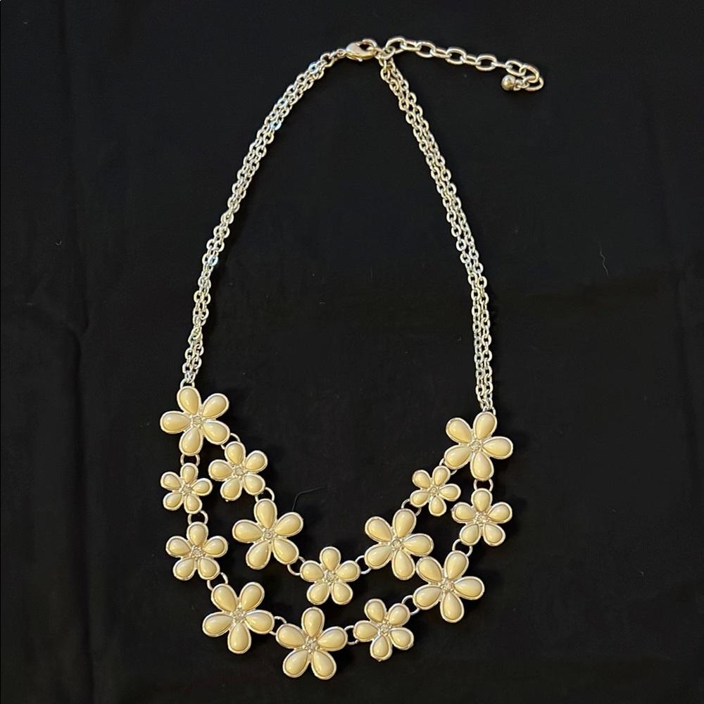 Ivory Enamel and Crystal Floral Necklace